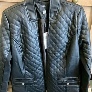 NWT Tahari Black Quilted Vegan Leather Jacket